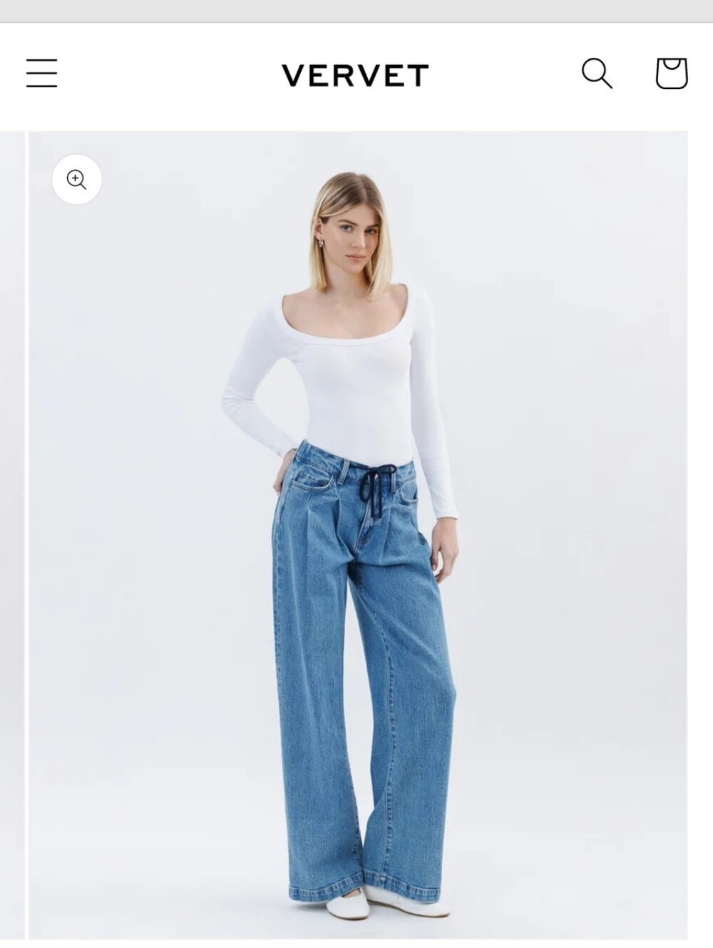Vervet-Unabashed - Super High Rise Pleated Drawstring Wide Leg Jeans